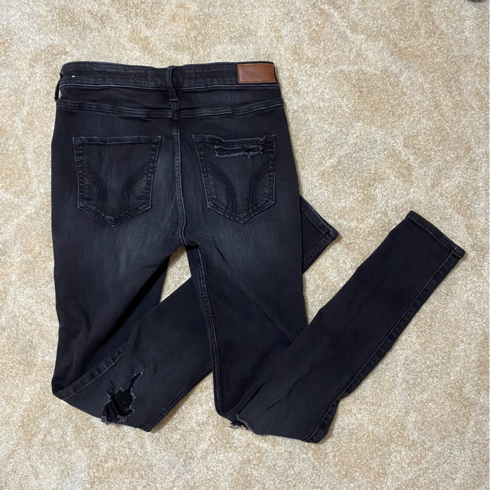 Hollister Distressed High Rise Super Skinny Black Jeans 5R